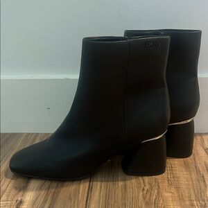DKNY Caleena Helled 64MM Faux Leather Black Ankle Boots